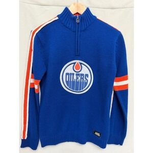 Vintage Edmonton Oilers NHL Ilanco Quarter Zip Knit Sweater Medium 678541H